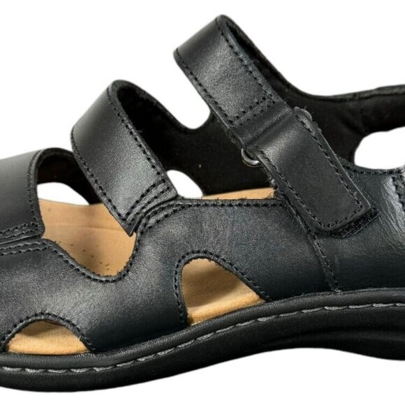 CLARKS Women Laurieann Style Black Leather Ortholite Sandals US 7.5W NEW - Picture 2 of 8